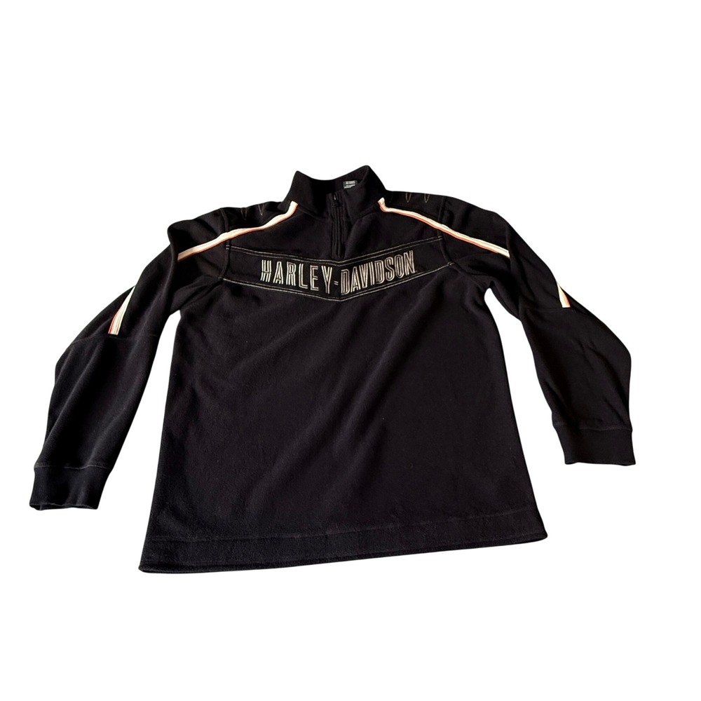 Harley-Davidson Mens Black Quarter Zip Fleece Pullover Racing Stripe HDMC XL